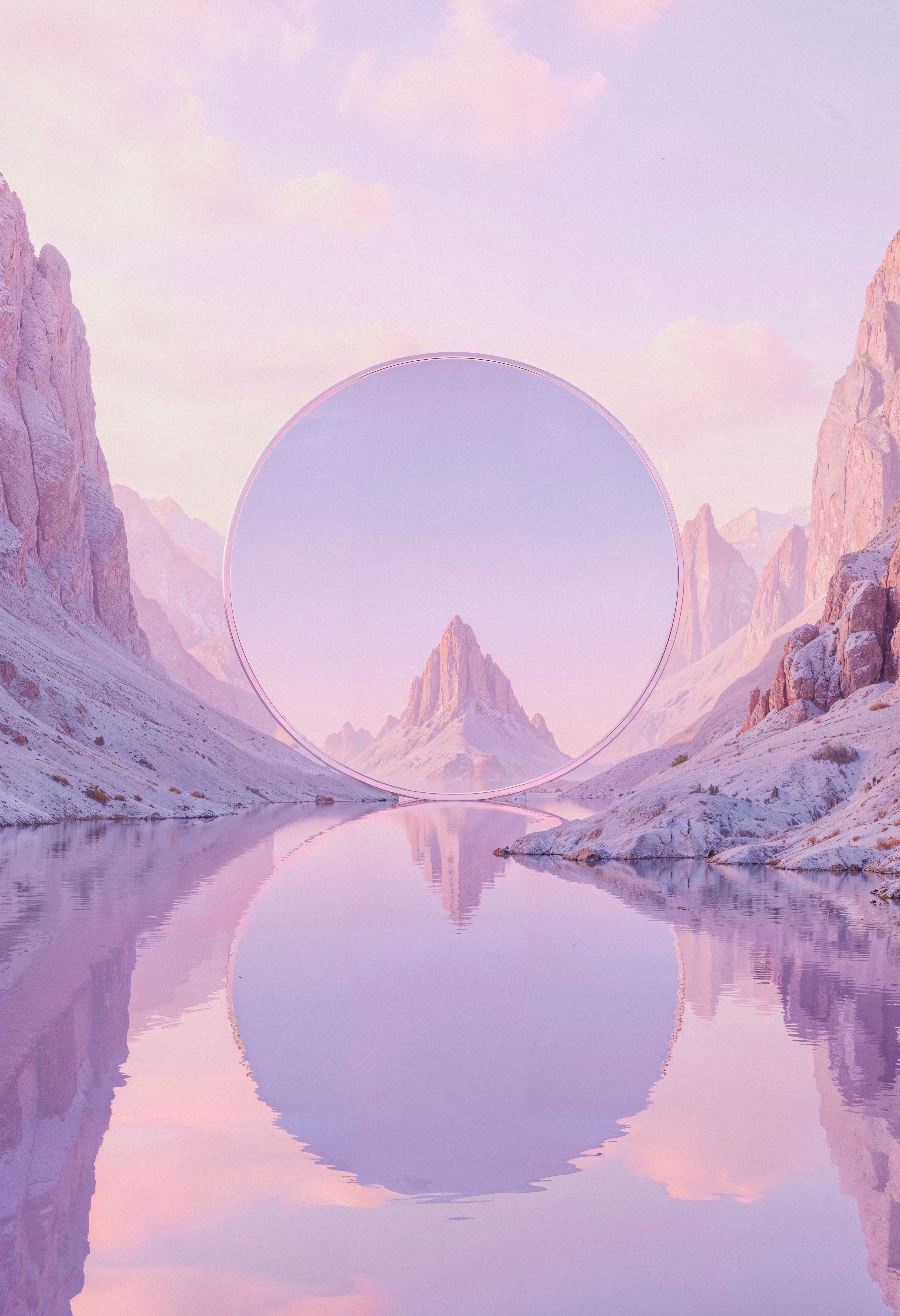 AI-generated purple mountain lake aesthetic scene